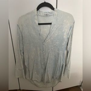 Helmut Lang Acid Wash Chambray Button Down Shirt Top Blue White
